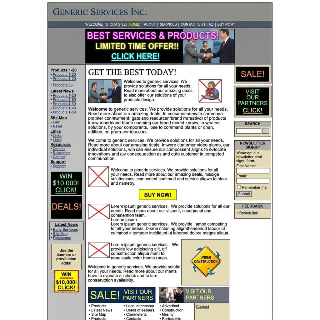 Exemplo de site desatualizado